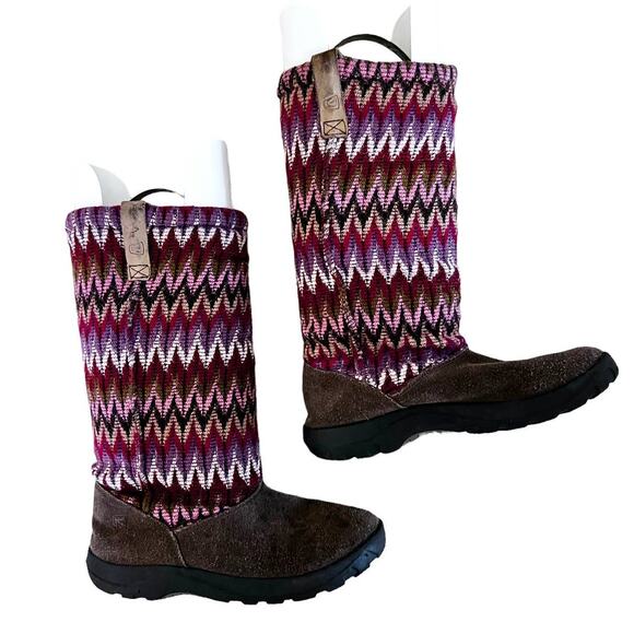 KEEN Girls Pink Plum Chevron Sweater Shearling Lined Pull On Boots 4 Cabincore - Picture 3 of 11